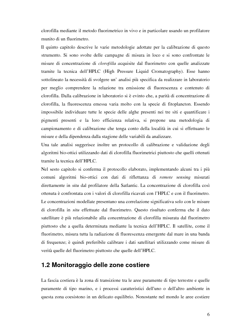 Anteprima della tesi: Misure di clorofilla in acque costiere con tecniche di remote sensing. Metodi di calibrazione., Pagina 3