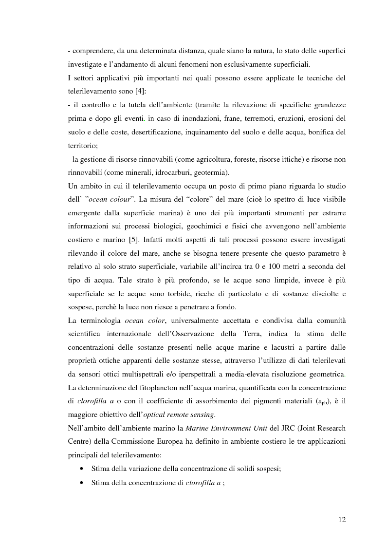 Anteprima della tesi: Misure di clorofilla in acque costiere con tecniche di remote sensing. Metodi di calibrazione., Pagina 9