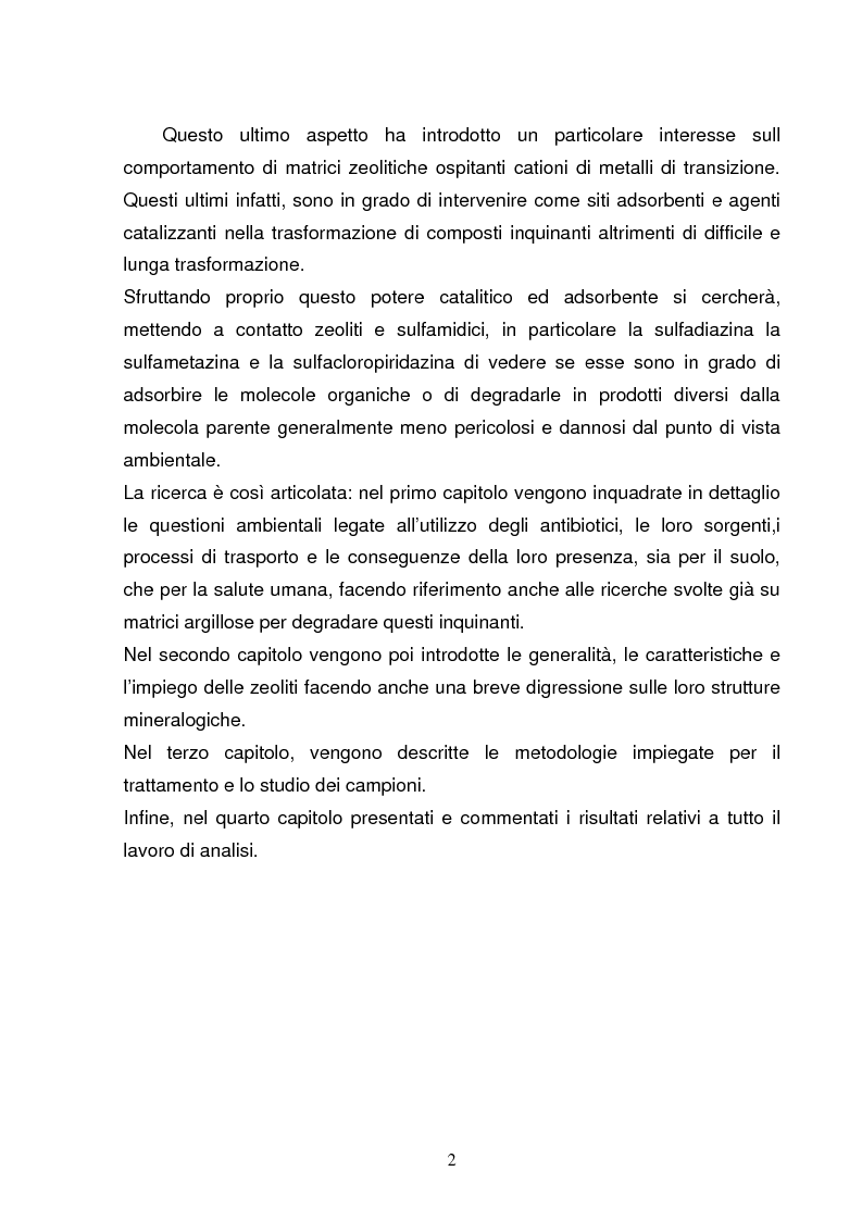 Anteprima della tesi: Utilizzo di zeoliti per l'adsorbimento e la degradazione di antibiotici (sulfamidici) finalizzato al trattamento delle acque, Pagina 2