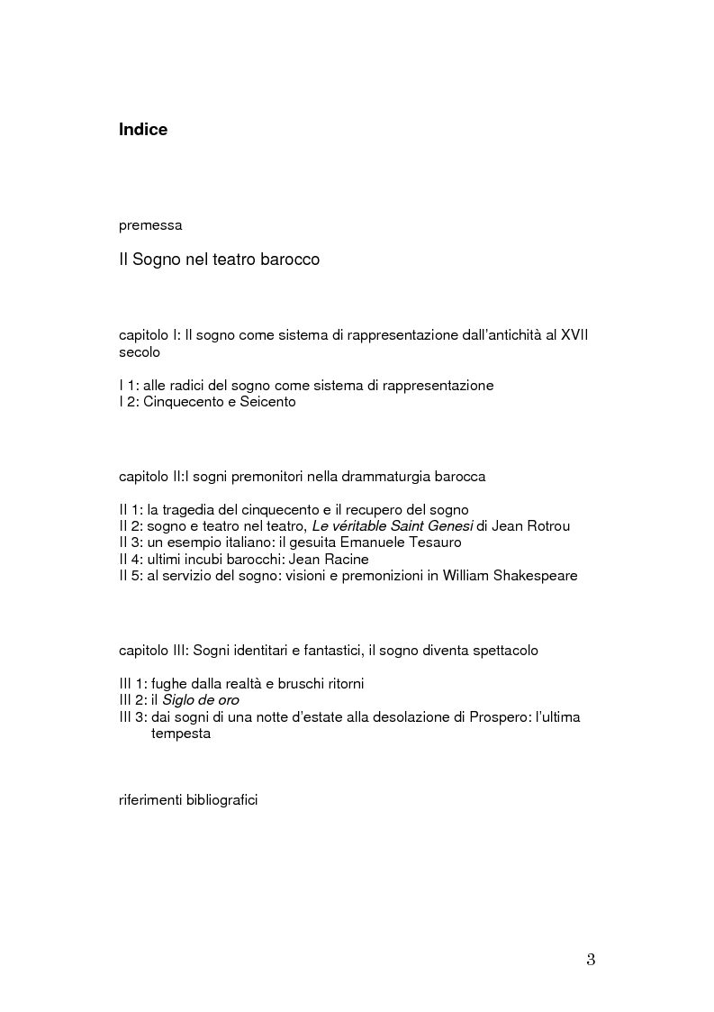 Indice della tesi: Il sogno nel teatro barocco, Pagina 1