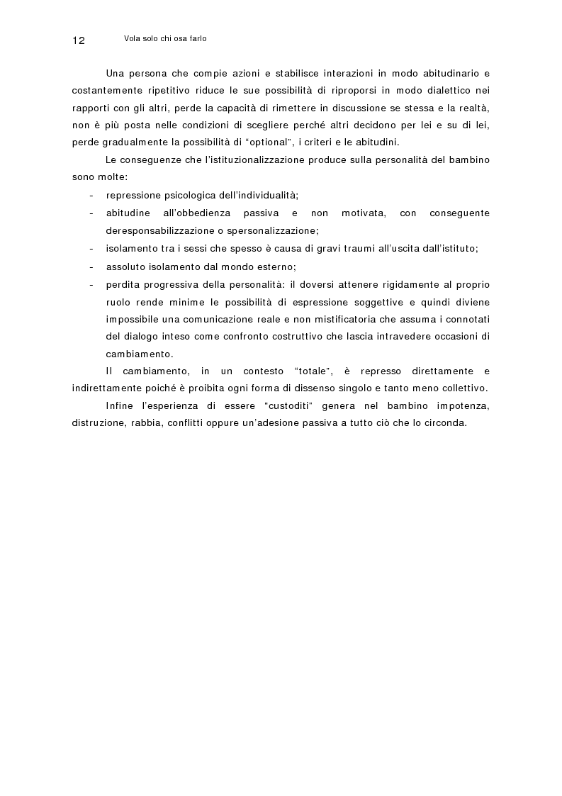 Anteprima della tesi: Vola solo chi osa farlo. Comunità per minori: come rafforzare la capacità di resilienza dei bambini attraverso le fiabe, Pagina 12
