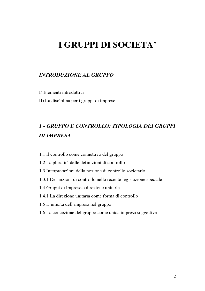 Indice della tesi: I gruppi di società, Pagina 1