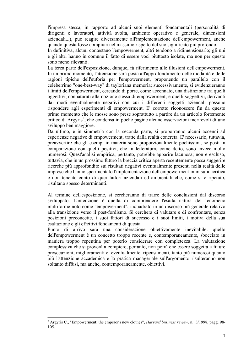 Anteprima della tesi: Aspetti emergenti nella progettazione organizzativa: prospettive ed illusioni dell'empowerment, Pagina 5