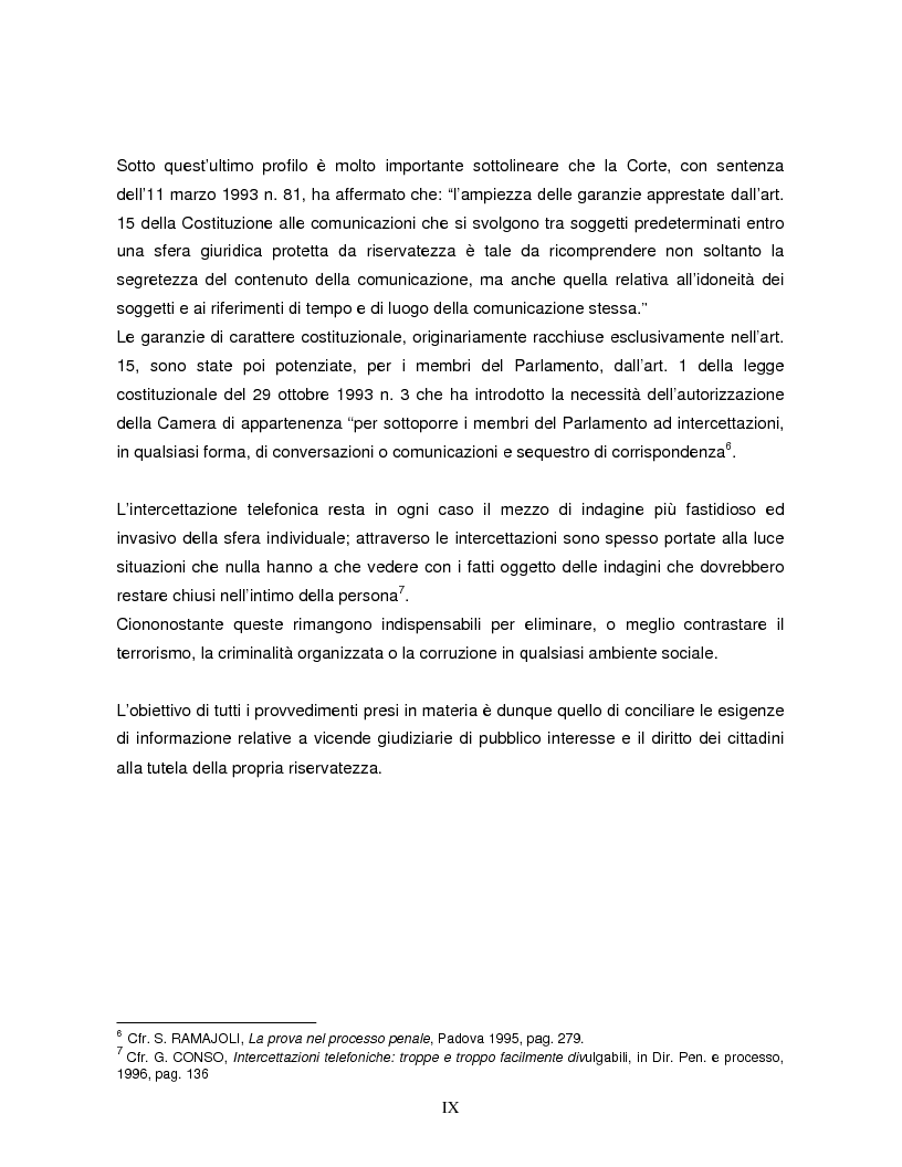 Anteprima della tesi: Le intercettazioni telefoniche - Garanzie costituzionali, Pagina 4