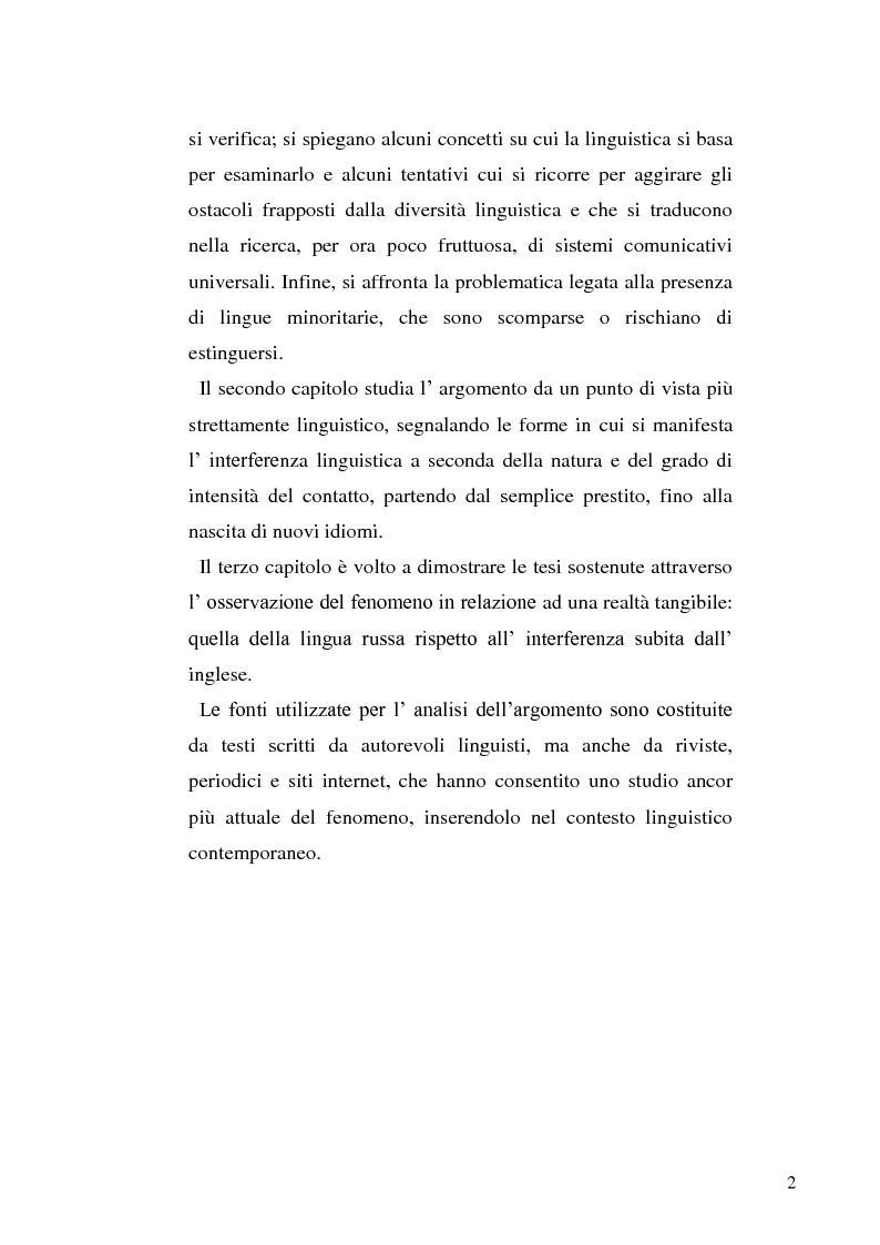 Anteprima della tesi: Il contatto linguistico e forme d'interferenza tra l'inglese e il russo contemporaneo, Pagina 3