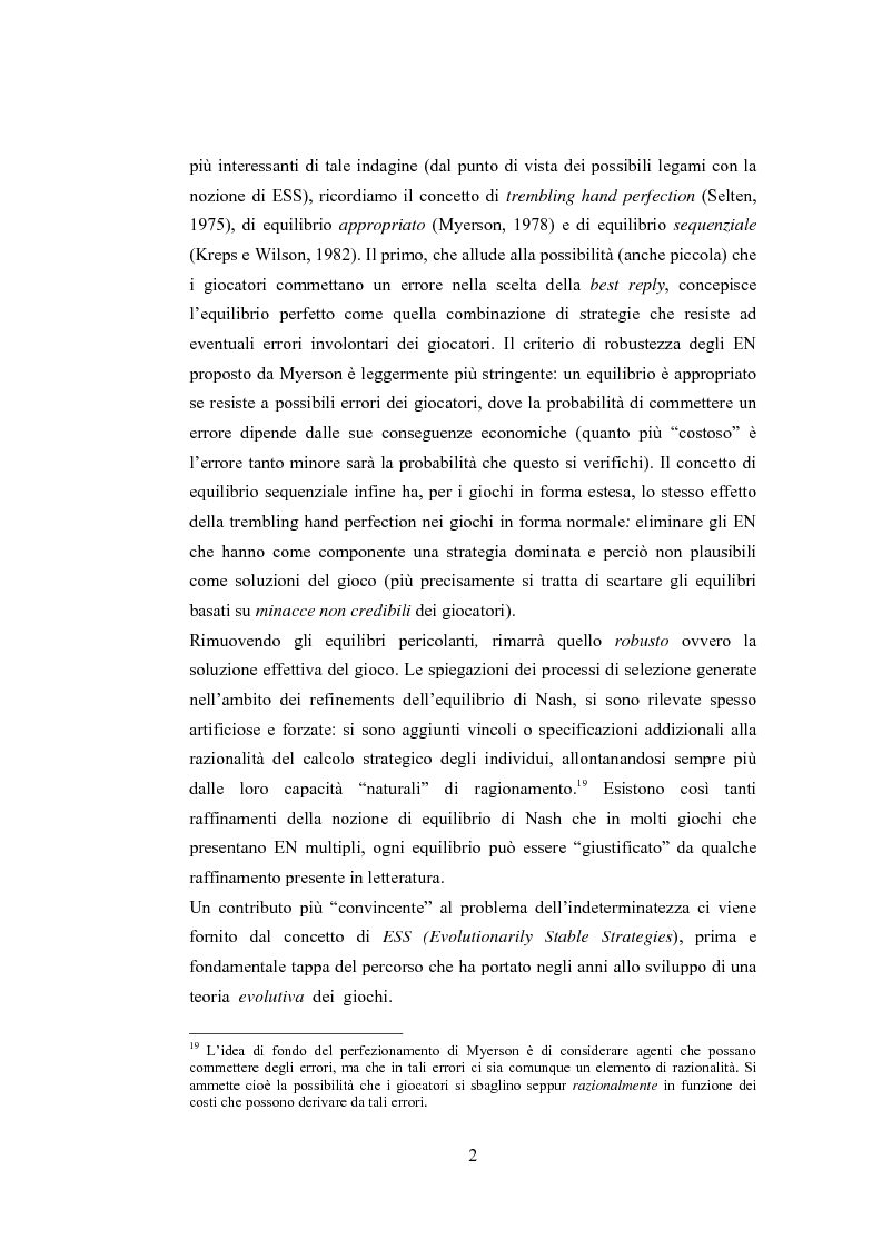 Anteprima della tesi: Teoria evolutiva dei giochi. Applicazioni in ambito ambientale, alle strategie delle imprese ed al comportamento dei contribuenti, Pagina 10