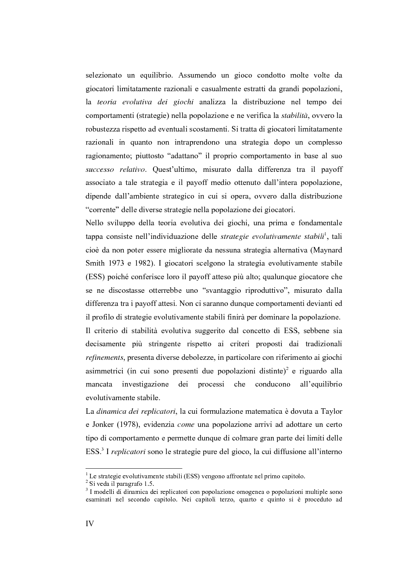 Anteprima della tesi: Teoria evolutiva dei giochi. Applicazioni in ambito ambientale, alle strategie delle imprese ed al comportamento dei contribuenti, Pagina 2