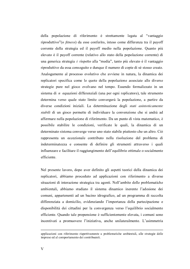 Anteprima della tesi: Teoria evolutiva dei giochi. Applicazioni in ambito ambientale, alle strategie delle imprese ed al comportamento dei contribuenti, Pagina 3