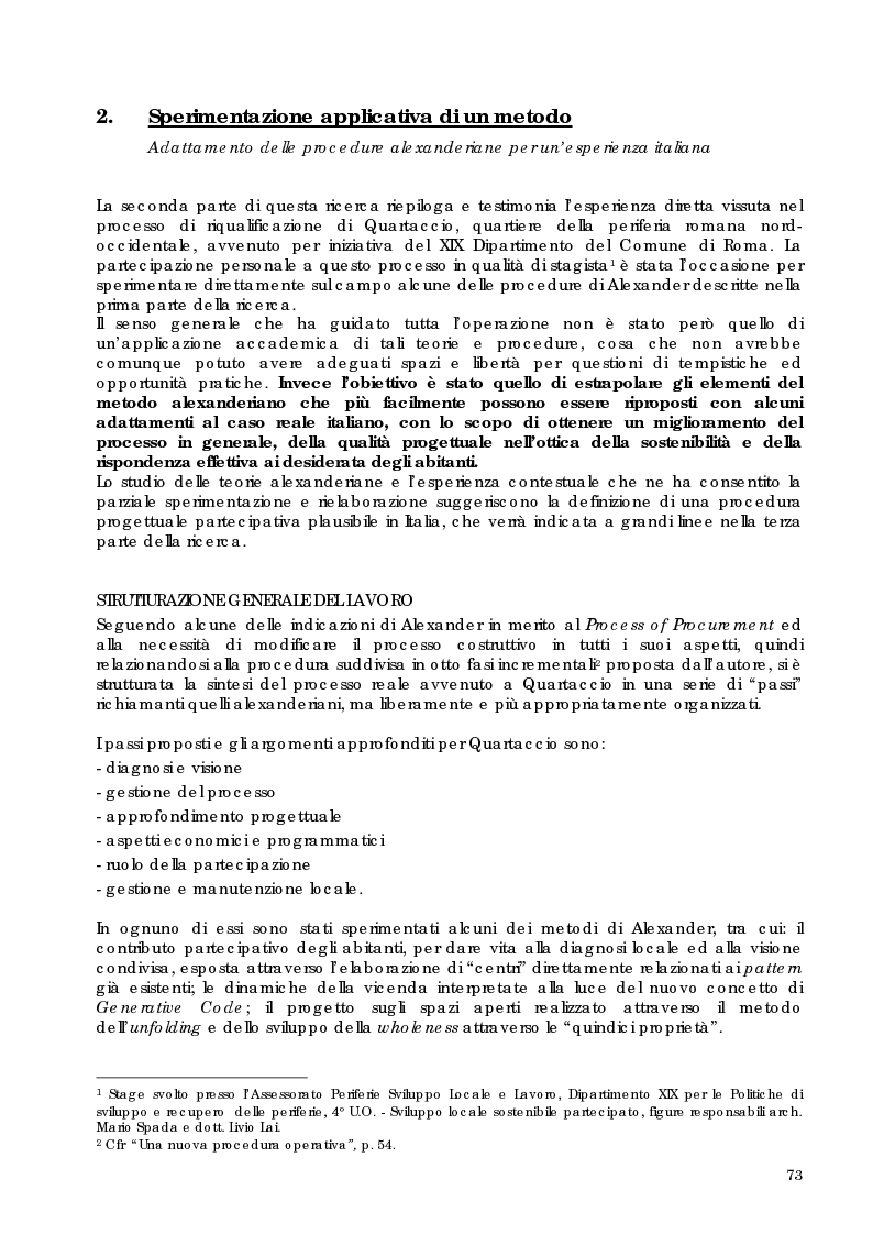 Anteprima della tesi: Riqualificazione sostenibile e partecipata delle periferie: nuove proposte processuali e progettuali nelle teorie di C. Alexander ed applicazione al caso studio Quartaccio, Roma, Pagina 11