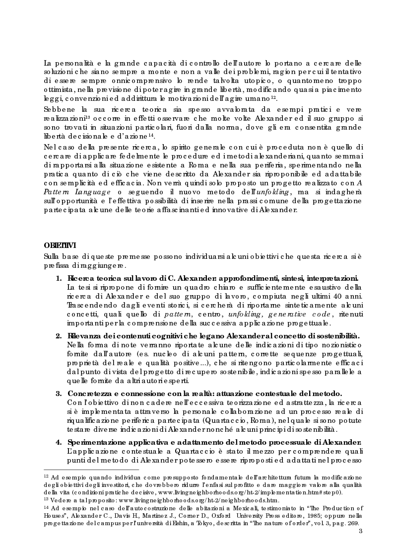 Anteprima della tesi: Riqualificazione sostenibile e partecipata delle periferie: nuove proposte processuali e progettuali nelle teorie di C. Alexander ed applicazione al caso studio Quartaccio, Roma, Pagina 3