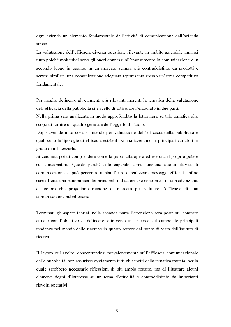 Anteprima della tesi: L'efficacia delle comunicazioni pubblicitarie: lo stato della ricerca, Pagina 2