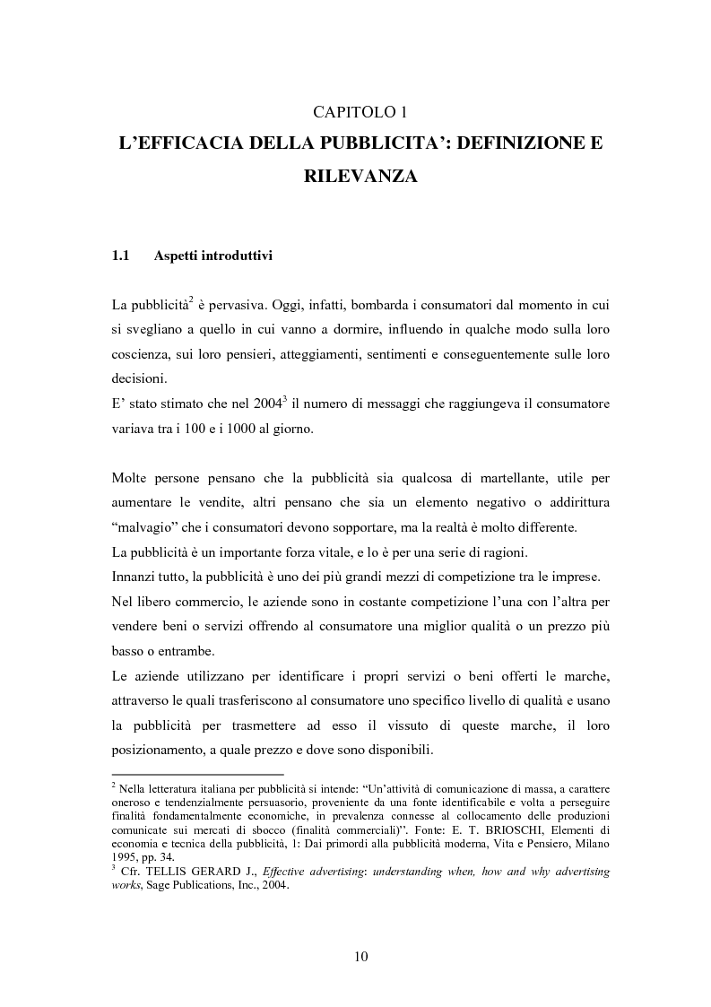 Anteprima della tesi: L'efficacia delle comunicazioni pubblicitarie: lo stato della ricerca, Pagina 3
