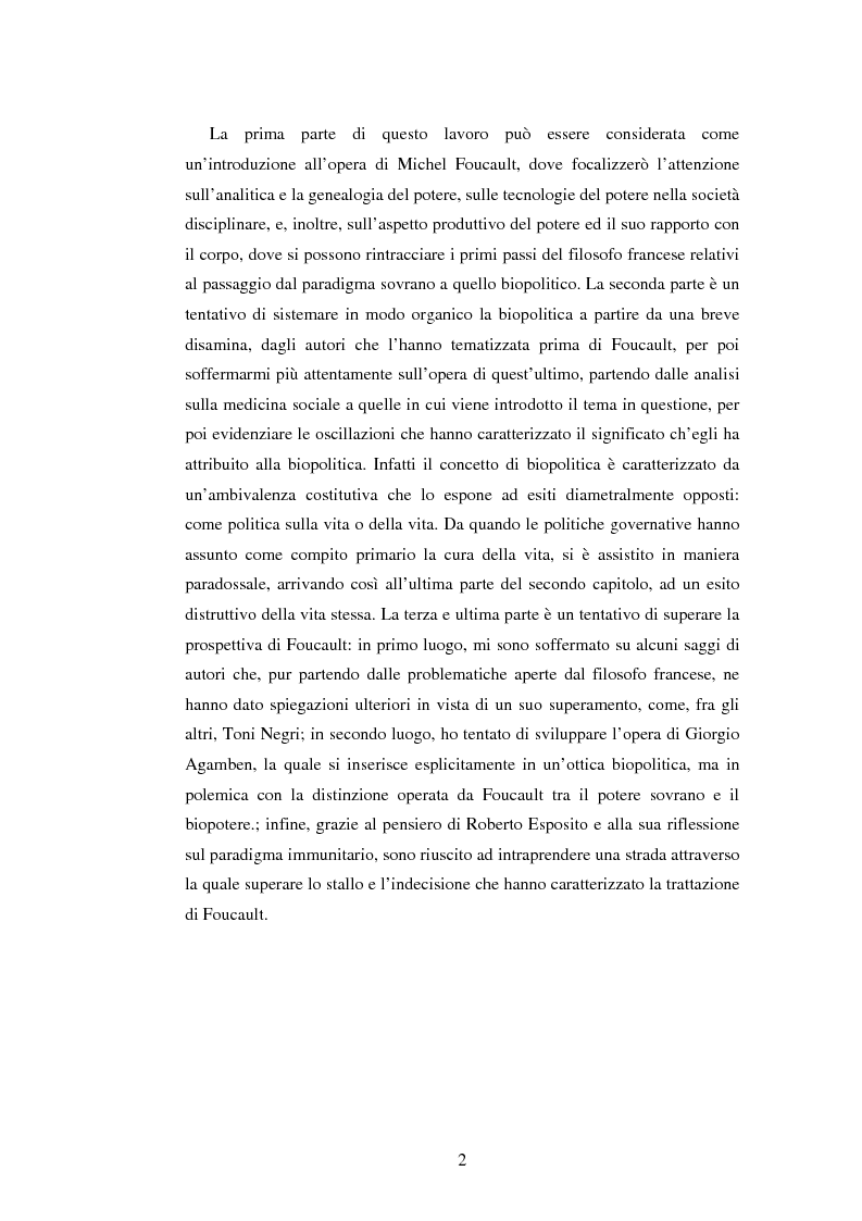 Anteprima della tesi: Tra biopotere e biopolitica. A partire da Michel Foucault, Pagina 2
