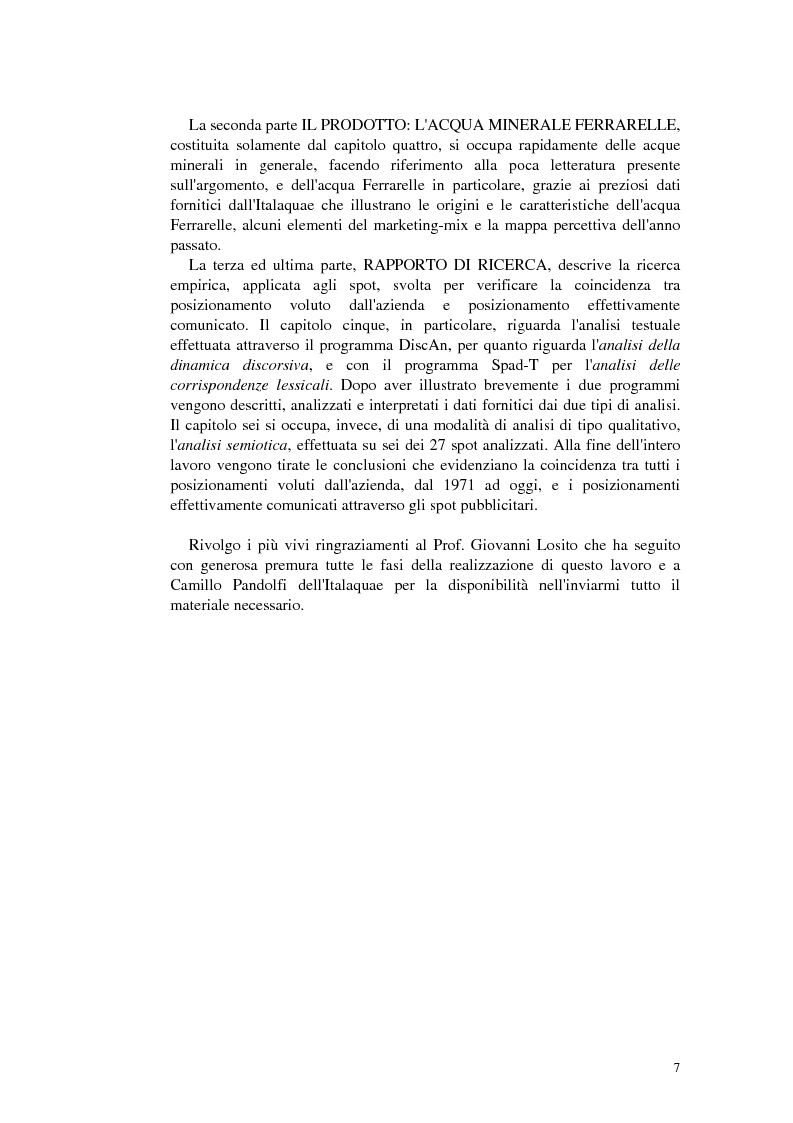 Anteprima della tesi: Posizionamento e comunicazione pubblicitaria: il caso Ferrarelle, Pagina 3