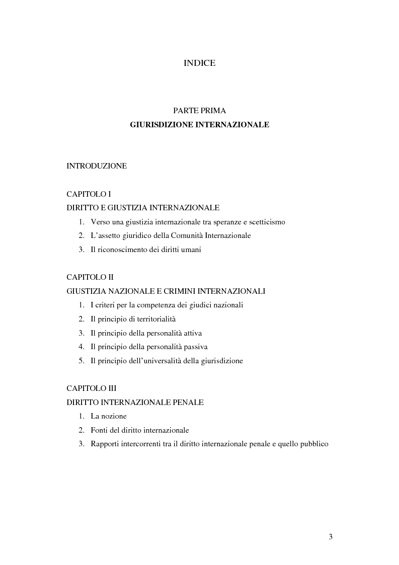 Indice della tesi: La giurisdizione internazionale ''dai tribunali ad hoc alla corte penale internazionale'', Pagina 1