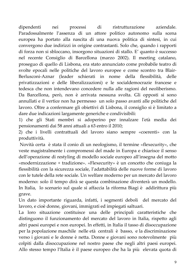 Anteprima della tesi: Evoluzioni e mutamenti del mondo del lavoro partendo dalla Riforma Biagi: dallo scenario europeo ad un esempio italiano., Pagina 6