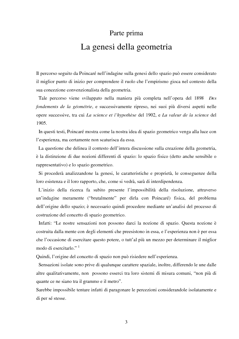Anteprima della tesi: Il ruolo dell'esperienza nel convenzionalismo geometrico di Poincaré, Pagina 2