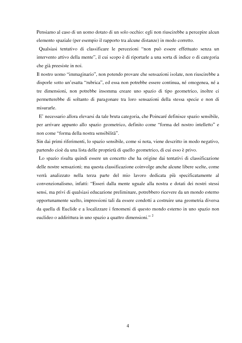Anteprima della tesi: Il ruolo dell'esperienza nel convenzionalismo geometrico di Poincaré, Pagina 3