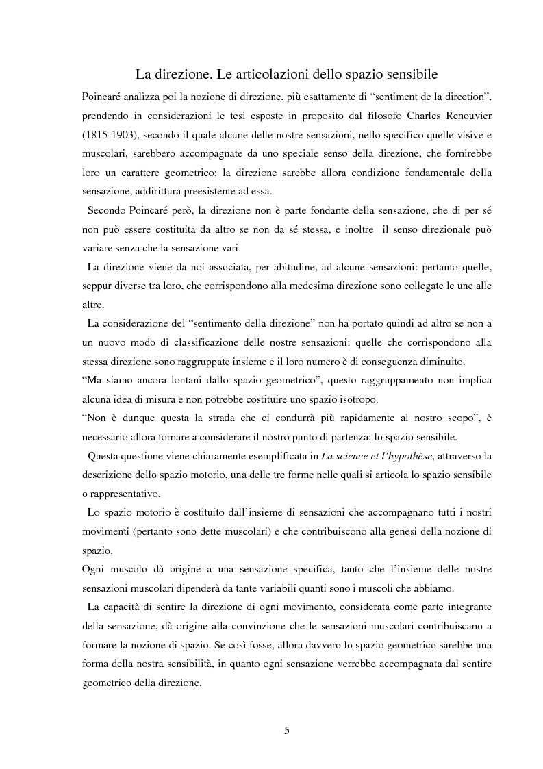 Anteprima della tesi: Il ruolo dell'esperienza nel convenzionalismo geometrico di Poincaré, Pagina 4