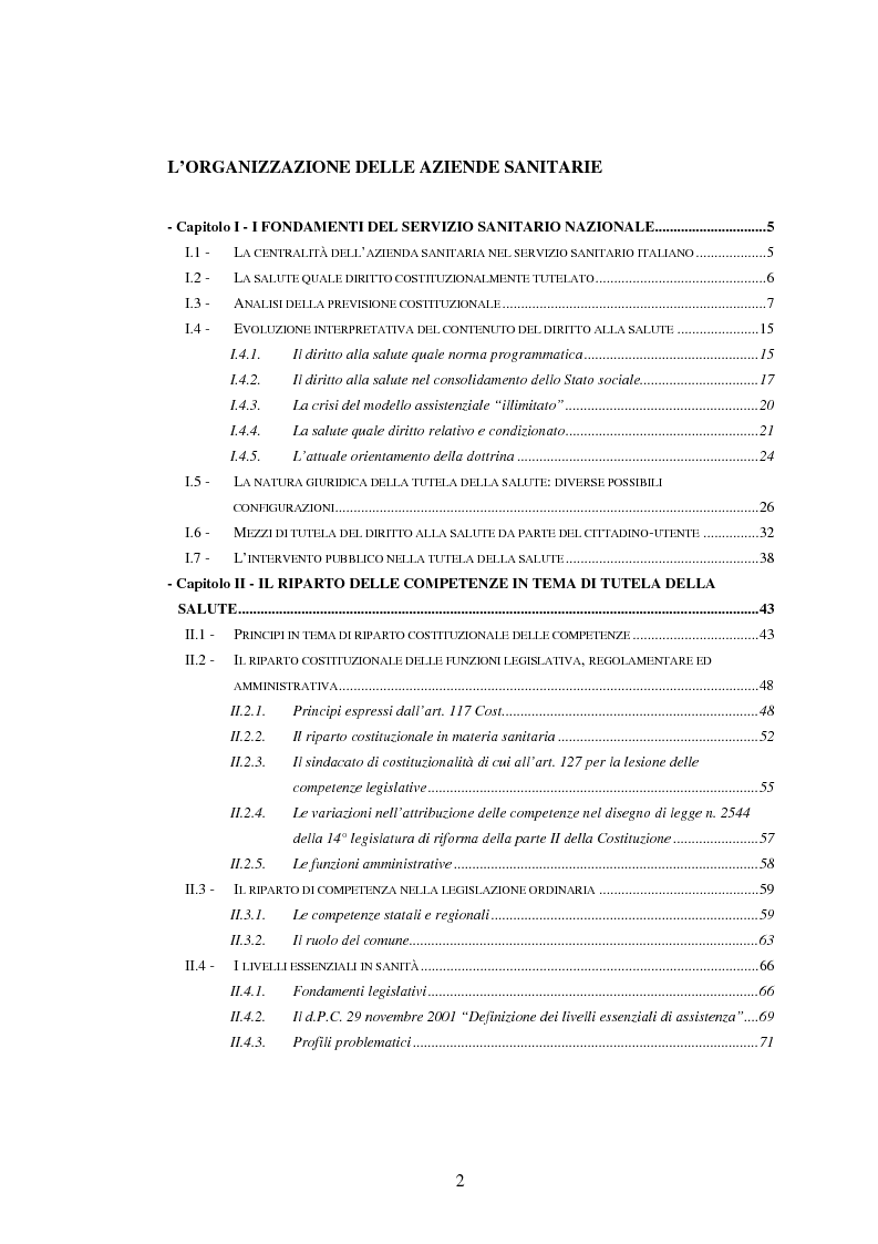 Indice della tesi: L’organizzazione delle aziende sanitarie, Pagina 1