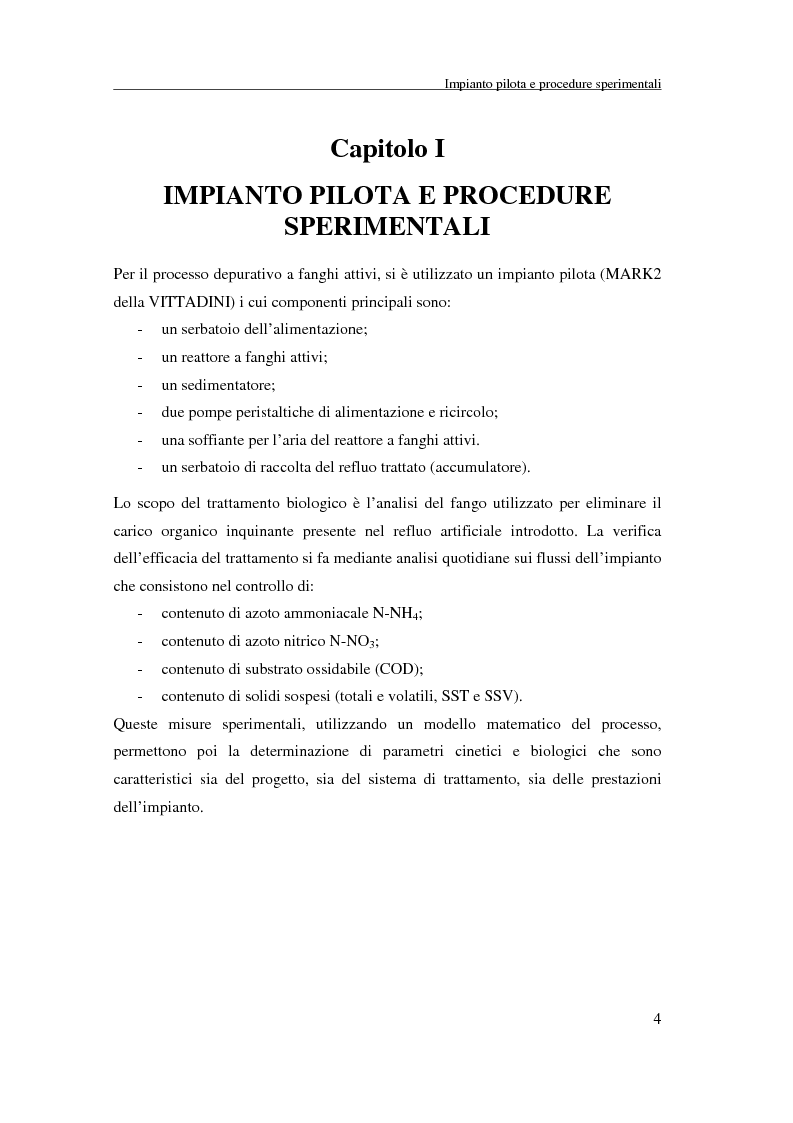Anteprima della tesi: Trattamento aerobico di acque reflue: verifica di modelli mediante confronto di dati respirometrici e di impianto pilota, Pagina 4