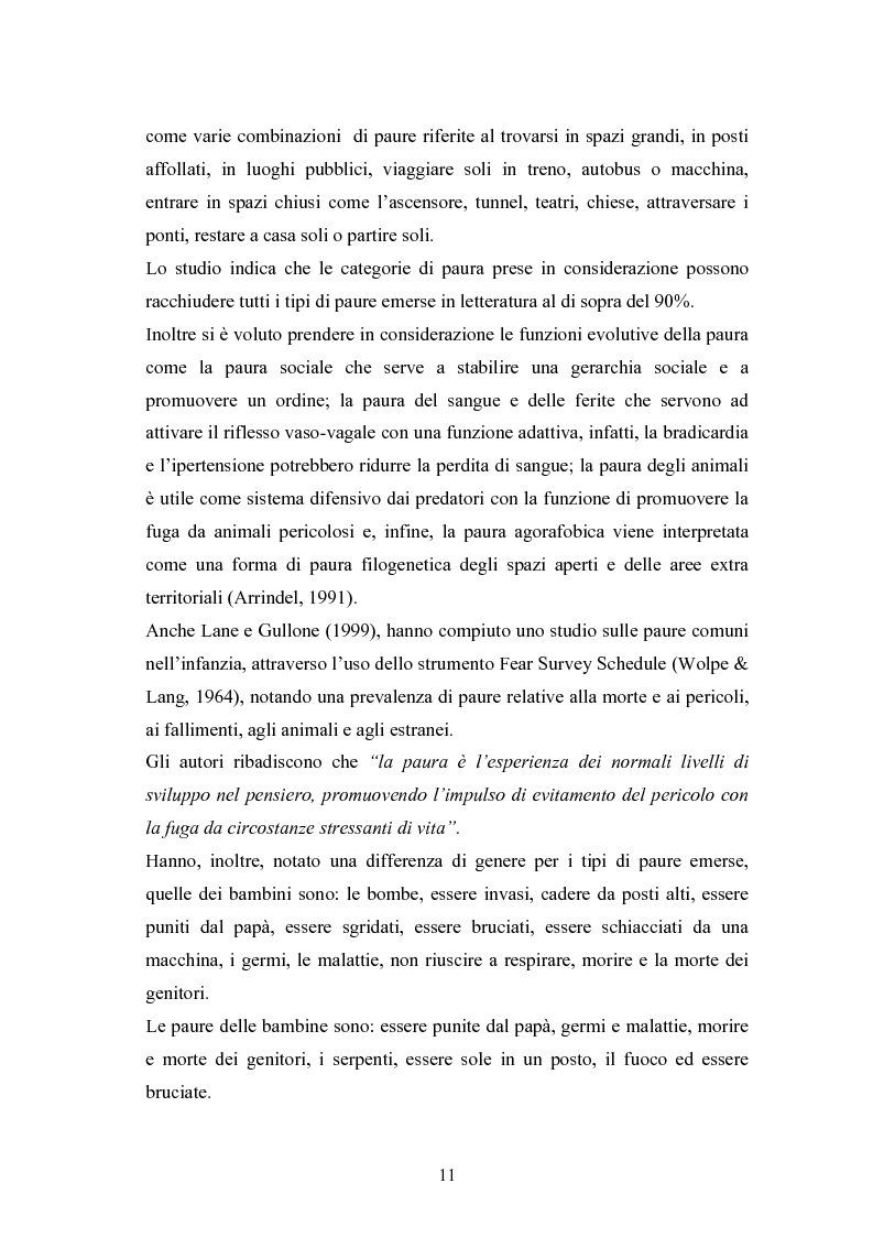 Anteprima della tesi: Le paure in età evolutiva: uno studio empirico in Valle Camonica sulla trasmissione delle paure dai genitori ai figli, Pagina 9