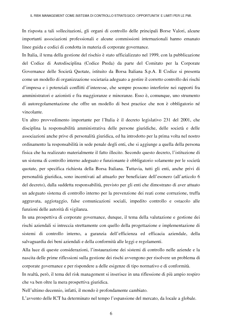 Anteprima della tesi: Il risk management come sistema di controllo strategico: opportunità e limiti per le PMI, Pagina 2