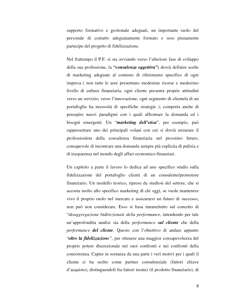 Anteprima della tesi: La fidelizzazione del cliente risparmiatore. Evoluzione della consulenza finanziaria professionale, Pagina 5