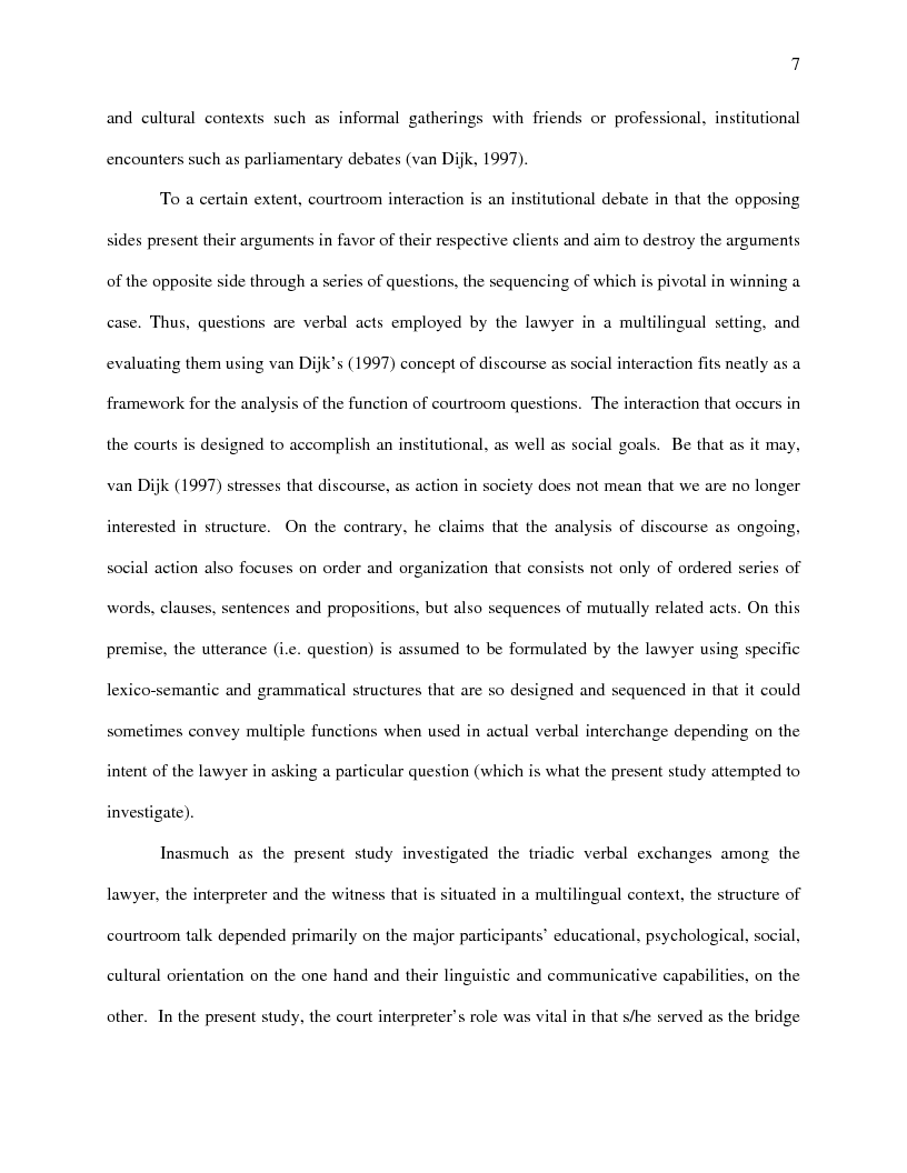 Anteprima della tesi: A Pragmalinguistic Analysis of Courtroom Questions in a Multilingual Context, Pagina 7