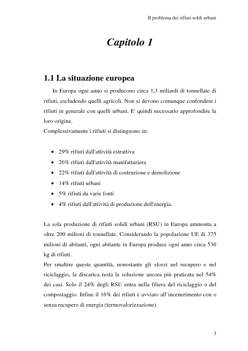 Anteprima della tesi: Comparazione tecnico-economica di due tecnologie di gestione degli RSU. Termovalorizzazione Vs. Raccolta differenziata., Pagina 3