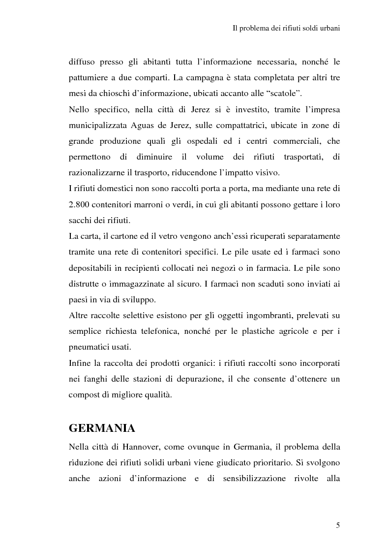 Anteprima della tesi: Comparazione tecnico-economica di due tecnologie di gestione degli RSU. Termovalorizzazione Vs. Raccolta differenziata., Pagina 5