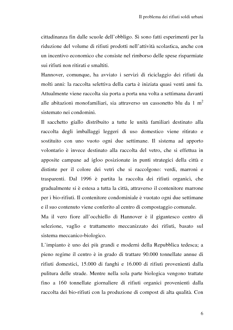 Anteprima della tesi: Comparazione tecnico-economica di due tecnologie di gestione degli RSU. Termovalorizzazione Vs. Raccolta differenziata., Pagina 6