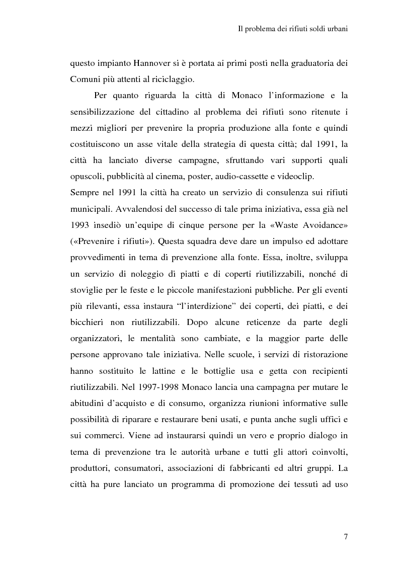 Anteprima della tesi: Comparazione tecnico-economica di due tecnologie di gestione degli RSU. Termovalorizzazione Vs. Raccolta differenziata., Pagina 7