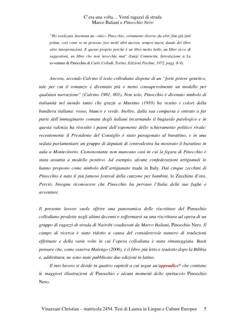 Anteprima della tesi: C'era una volta... Venti ragazzi di strada. Marco Baliani e Pinocchio Nero, Pagina 2