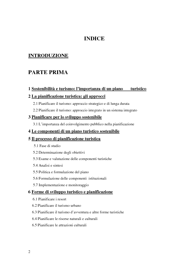Indice della tesi: Turismo sostenibile e pianificazione turistica: il caso della provincia di Lecco, Pagina 1