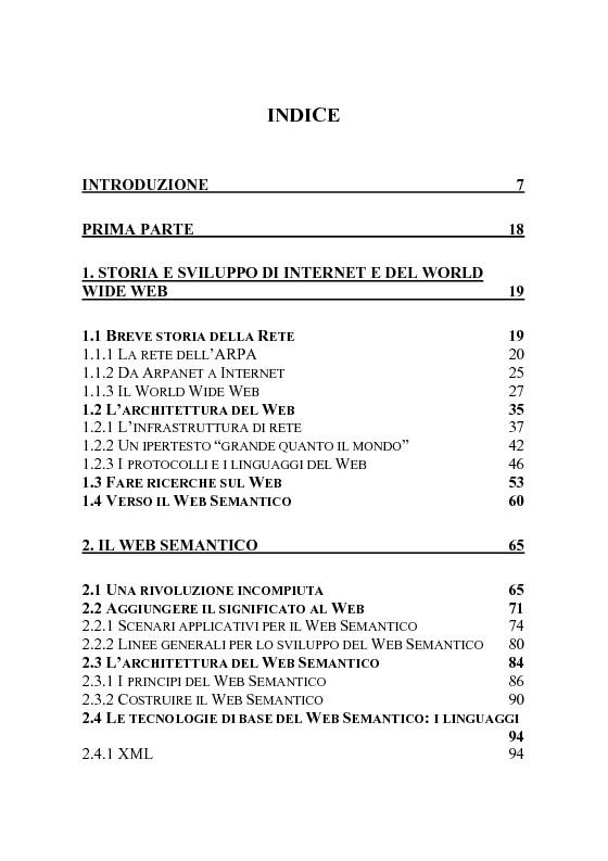 Indice della tesi: Il significato nella rete. Prospettive di sviluppo per il Web Semantico, Pagina 1