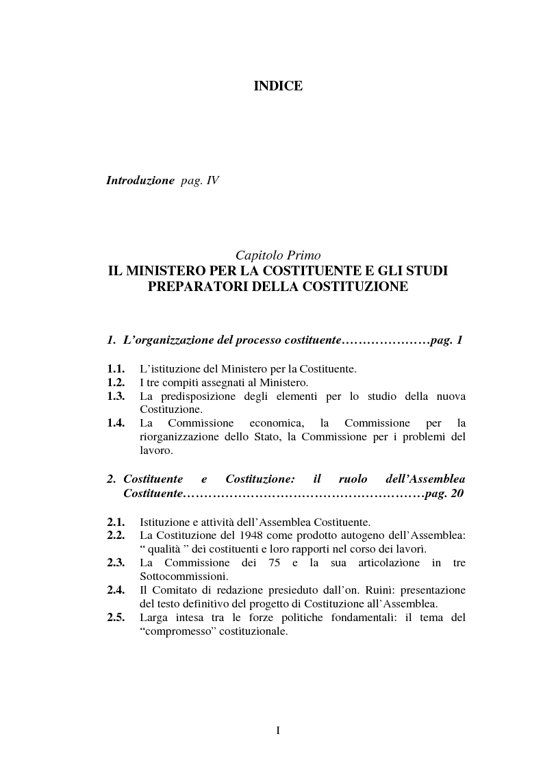 Indice della tesi: La Costituzione economica: dalla Commissione economica per la Costituzione al titolo dei rapporti economici, Pagina 1