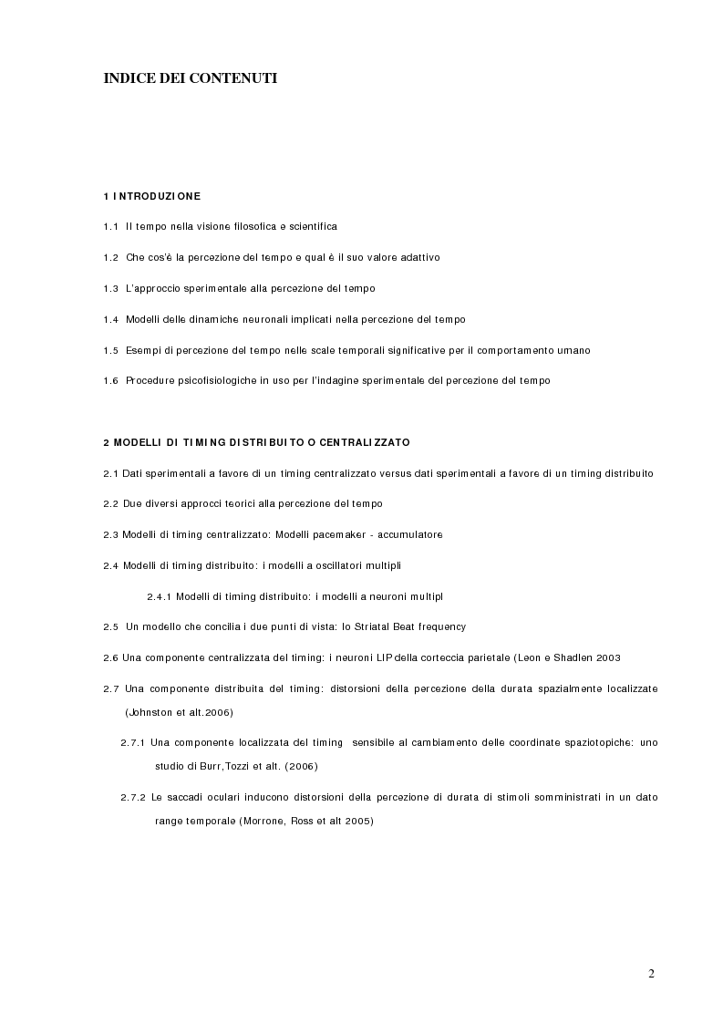 Indice della tesi: La percezione del tempo, Pagina 1