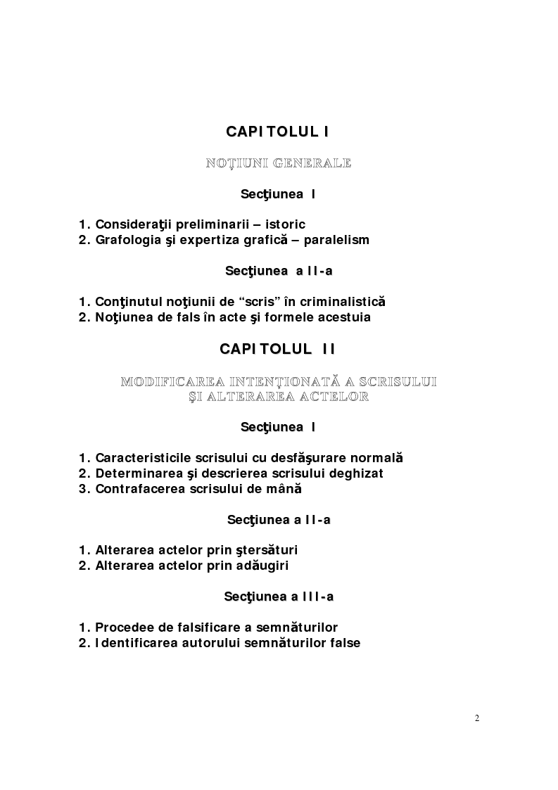 Indice della tesi: Cercetarea Criminalistica a Falsurilor in Inscrisuri, Pagina 1