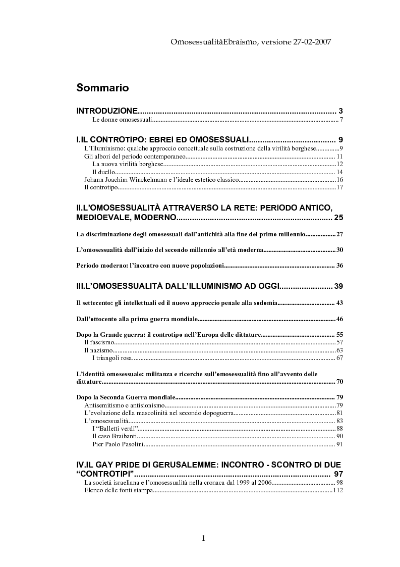 Indice della tesi: Ebraismo ed omosessualità: due lunghe storie parallele di discriminazione, Pagina 1