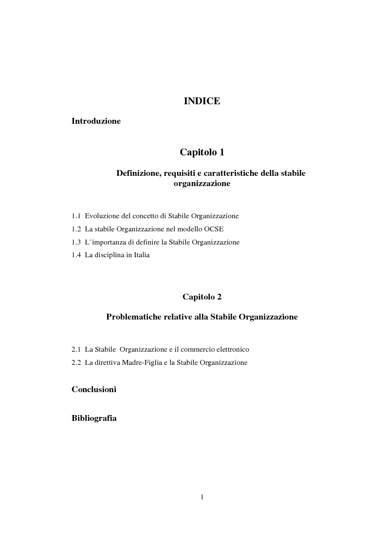 Indice della tesi: La stabile organizzazione, Pagina 1