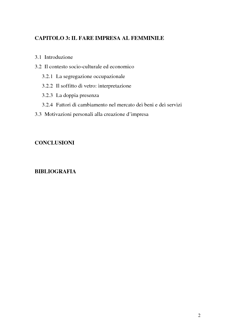 Indice della tesi: L'imprenditoria femminile: storia, politiche e motivazioni, Pagina 2