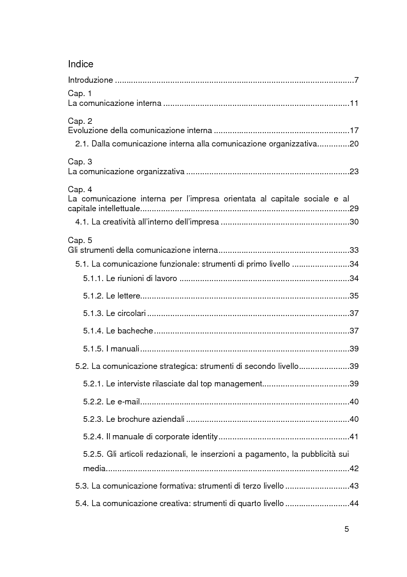 Indice della tesi: La comunicazione interna come fattore strategico di successo. Il caso Maxdesign: l'importanza della leadership, Pagina 1