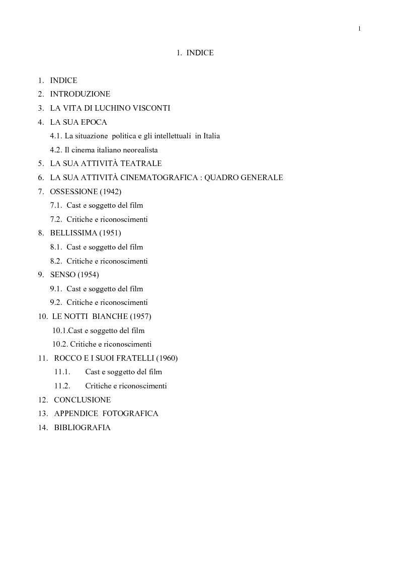 Indice della tesi: Luchino Visconti e il cinema italiano, Pagina 1
