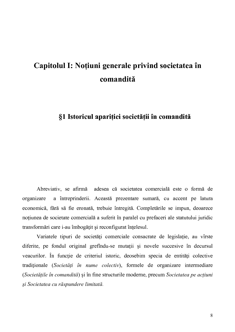 Anteprima della tesi: Probleme teoretice si practice privind constituirea si functionarea Societatii in Comandita, Pagina 6
