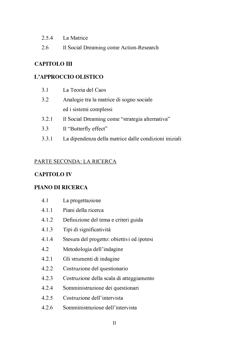 Indice della tesi: La Social Dreaming Matrix: un’indagine conoscitiva sulla funzione sociale del sogno, Pagina 2