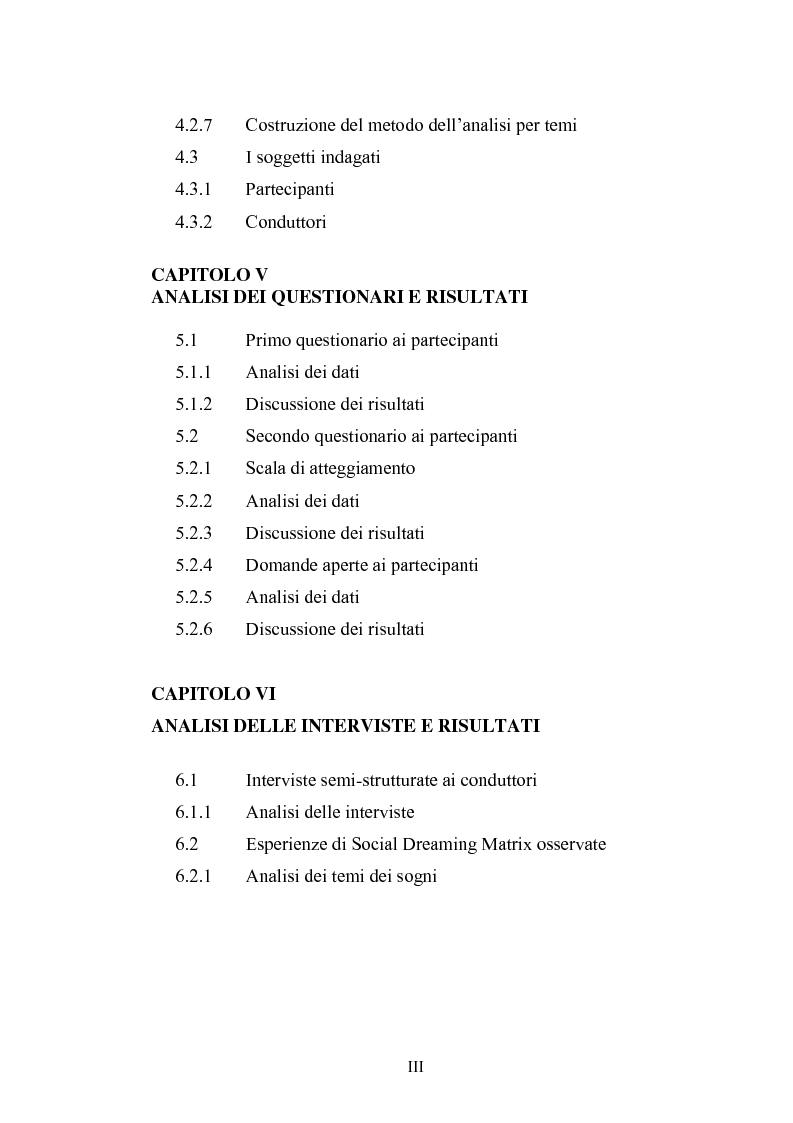Indice della tesi: La Social Dreaming Matrix: un’indagine conoscitiva sulla funzione sociale del sogno, Pagina 3