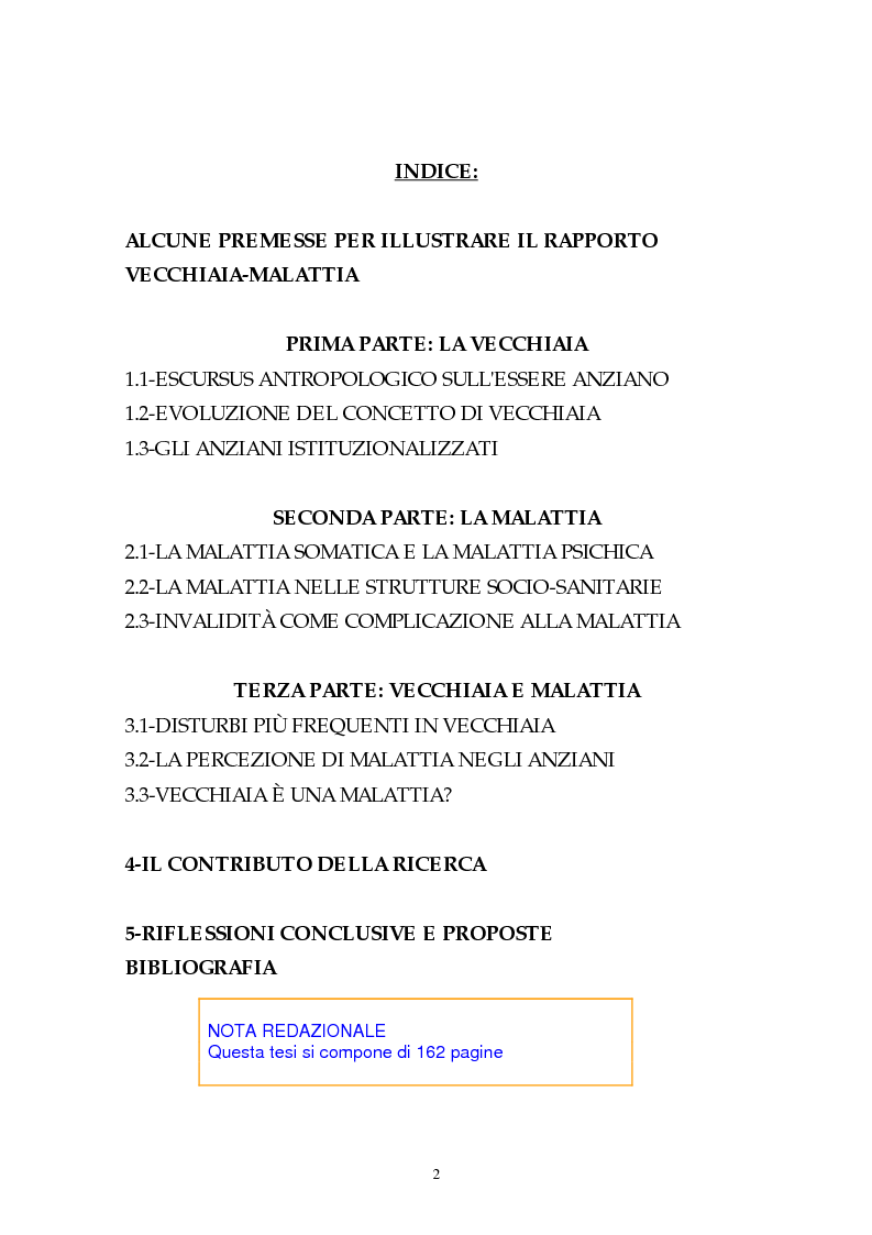 Indice della tesi: Vecchiaia e malattia, Pagina 1