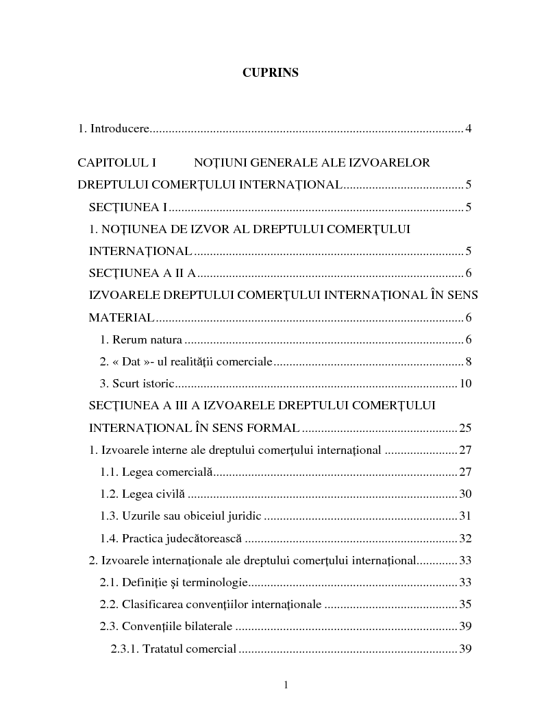 Indice della tesi: Izvoarele dreptului comertului international, Pagina 1