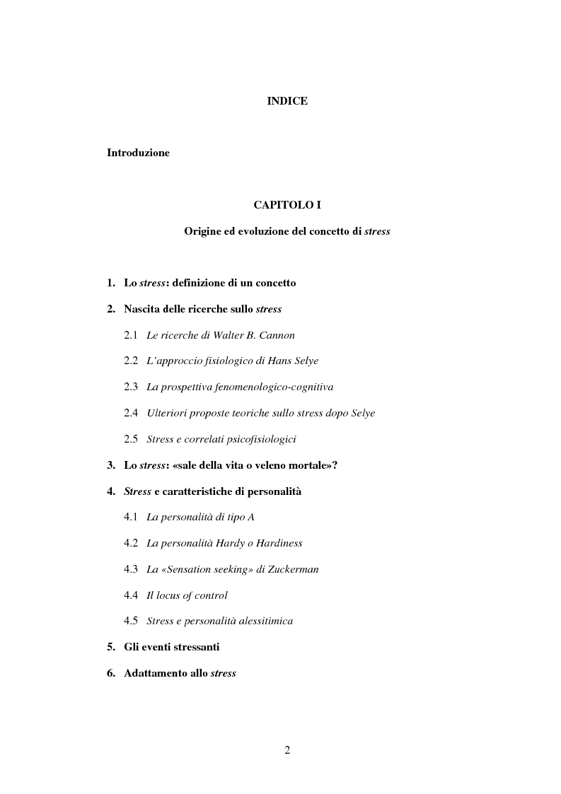 Indice della tesi: Le sindromi da lavoro: dallo stress al mobbing, Pagina 1